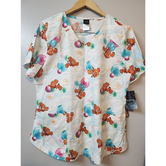 Finding Nemo Cherokee Scrubs Tooniforms Disney V Neck Top TF727 FNNB Large NWT - Picture 1 of 6